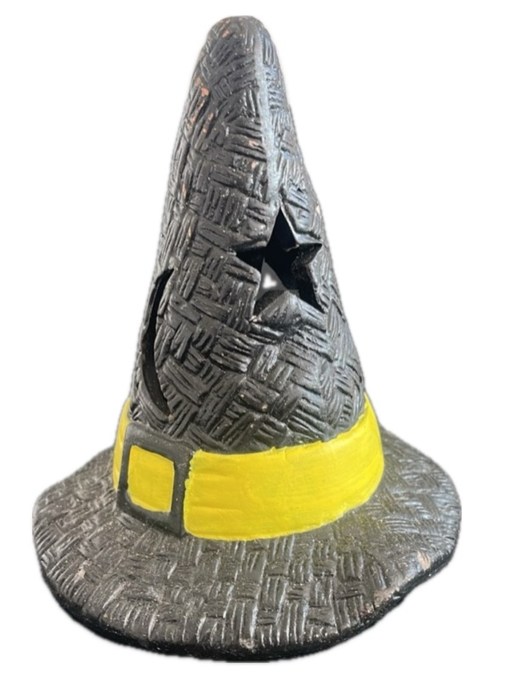 Halloween Ceramic Witch Hat Tealight Holder Moon Stars Cutout